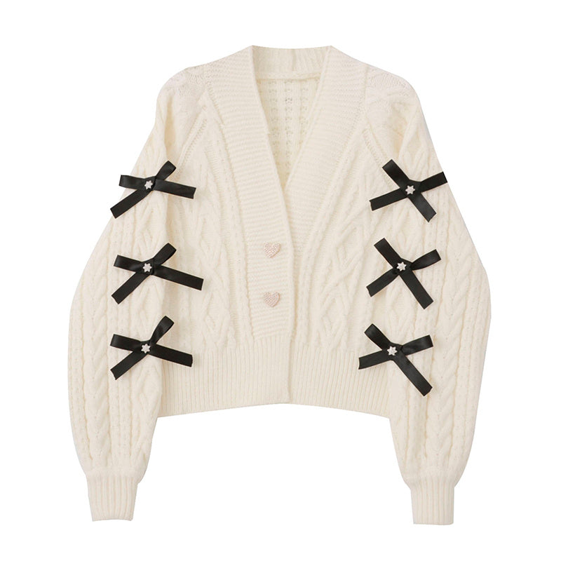 Fashionable knit cardigan with bow details