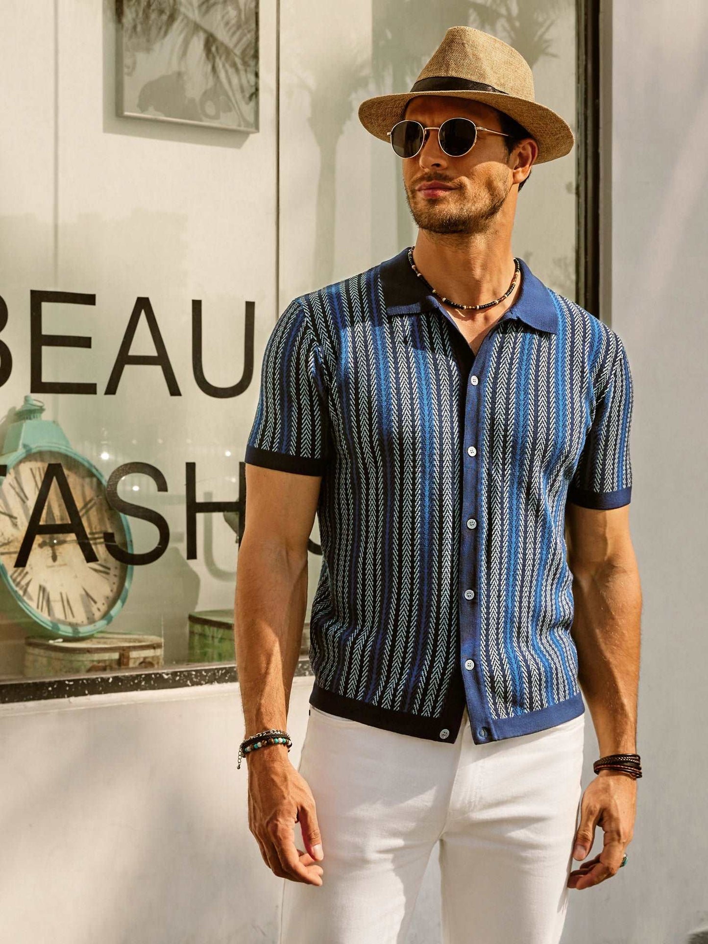 Felix | Men's Polo Shirt Retro Stripes Button-Down Short Sleeve Shirt