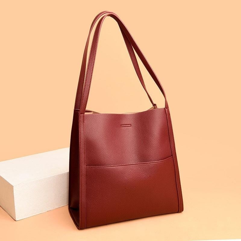 Genuine Leather Solid Color Shoulder Bag