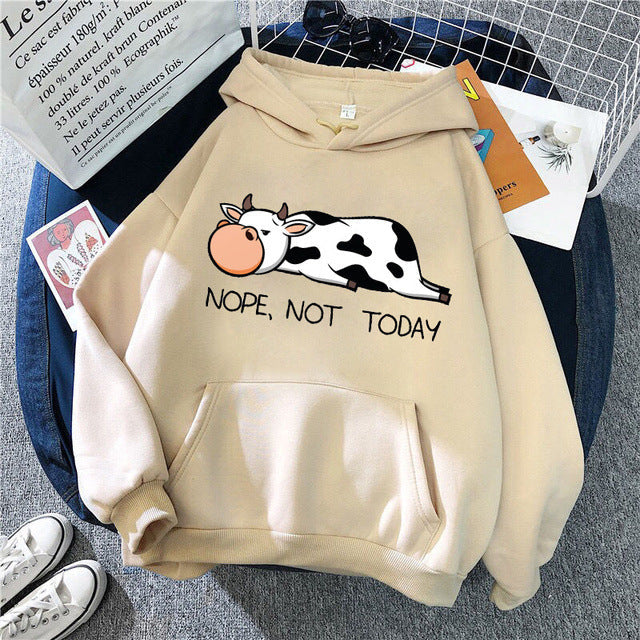 Women's hoodie with cute cow and print - Nope Not Today