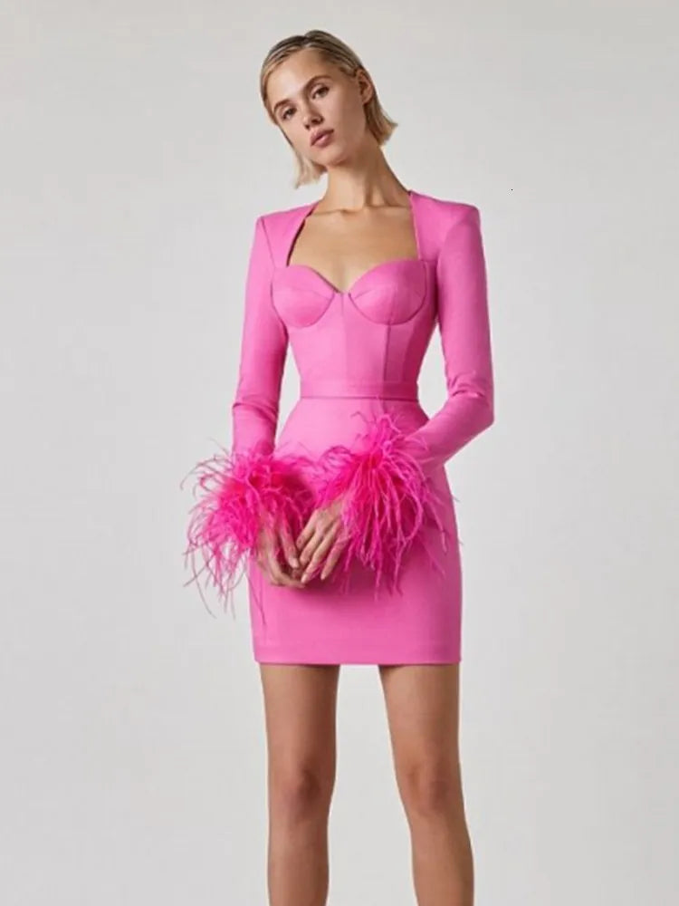 Beatrix | Women's Bodycon Mini Dress with Feathers for Festive Occasions