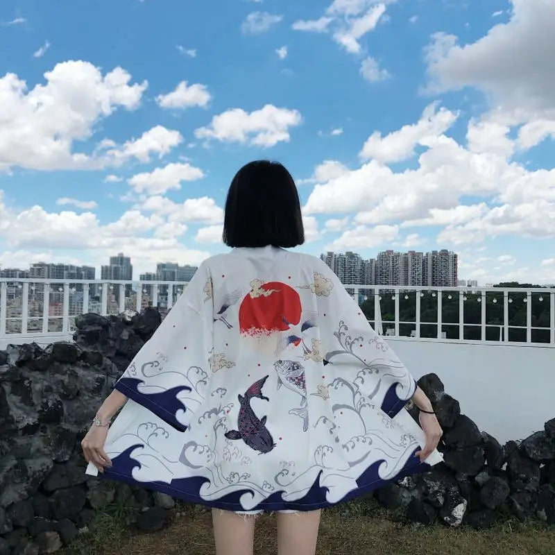 Rim-Pink | Kimono Jacket Japanese Bird Pattern
