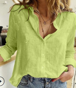 Fiona – Plain linen shirt, loose and long-sleeved