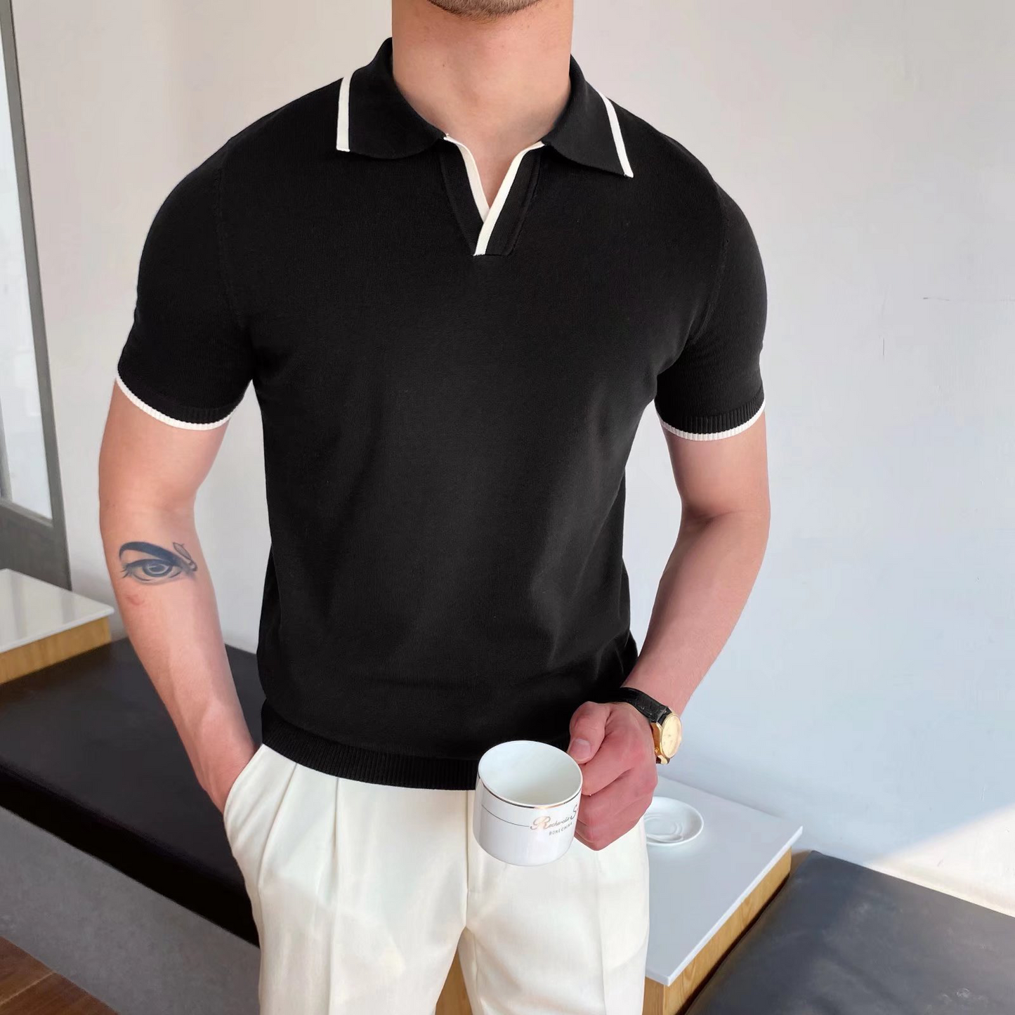 Elegant cotton polo shirt with color block design