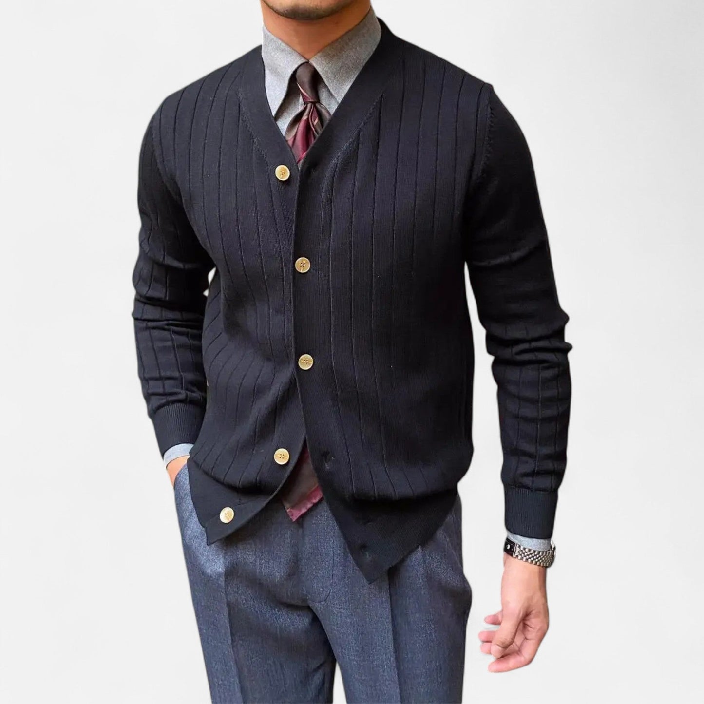 Ancient World | Men's V-Neck Elegant Knit Cardigan