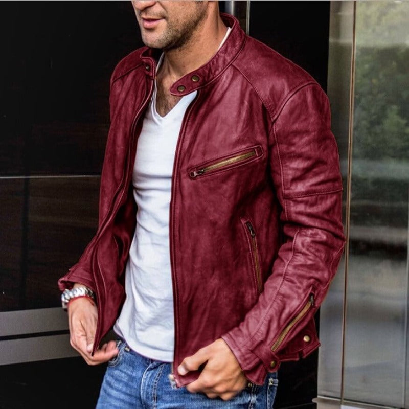 Versatile weather-resistant leather jacket for men