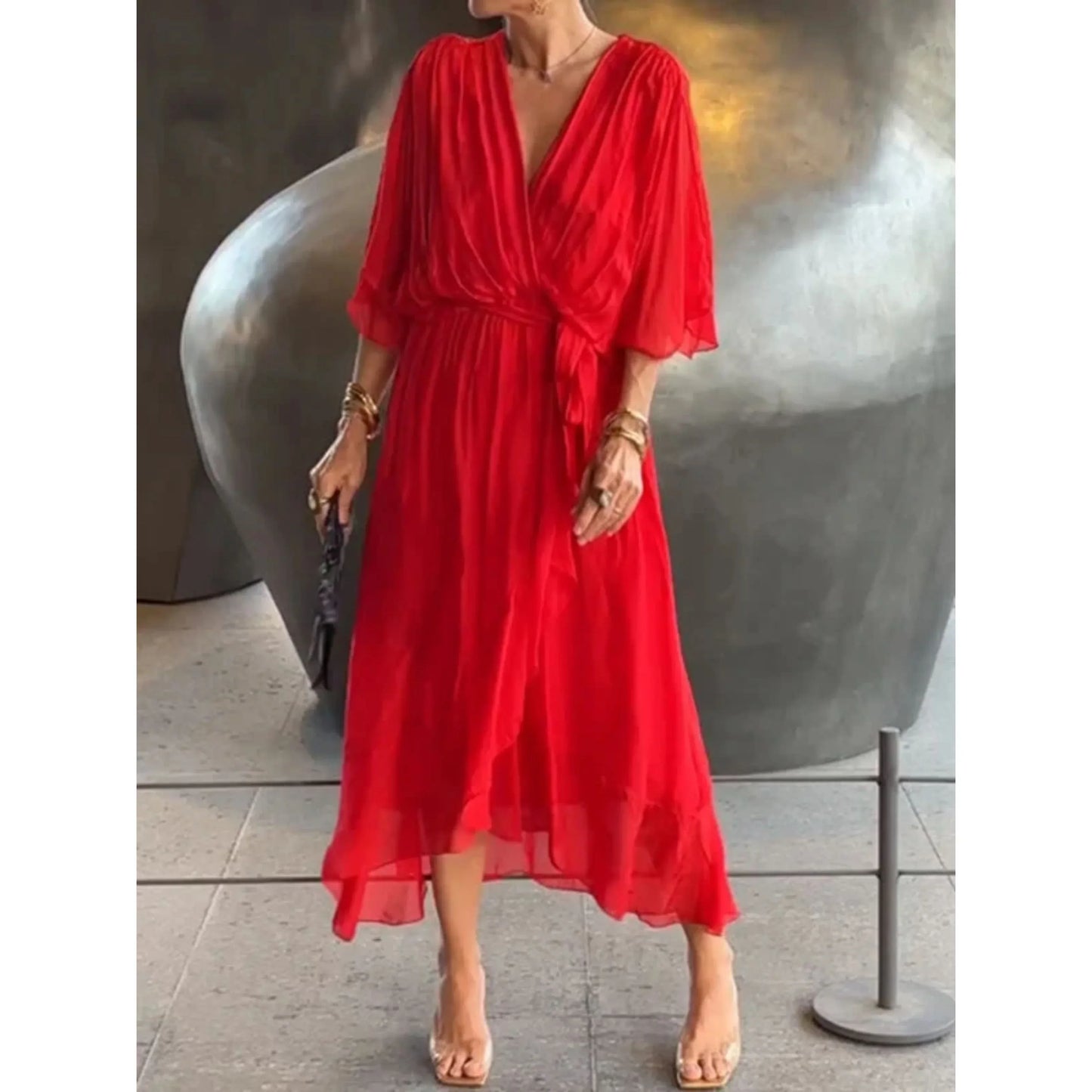 Women V-Neck Dress | Stylish Silk Chiffon