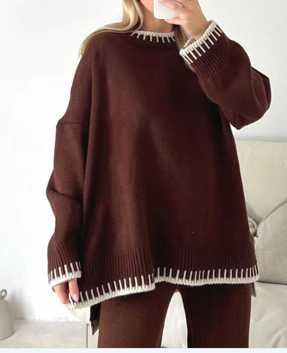 Women's knit two-piece set with sweater and pants
