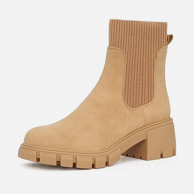 Elviora | Women’s Chunky Short Boots – Knitted Slip-On