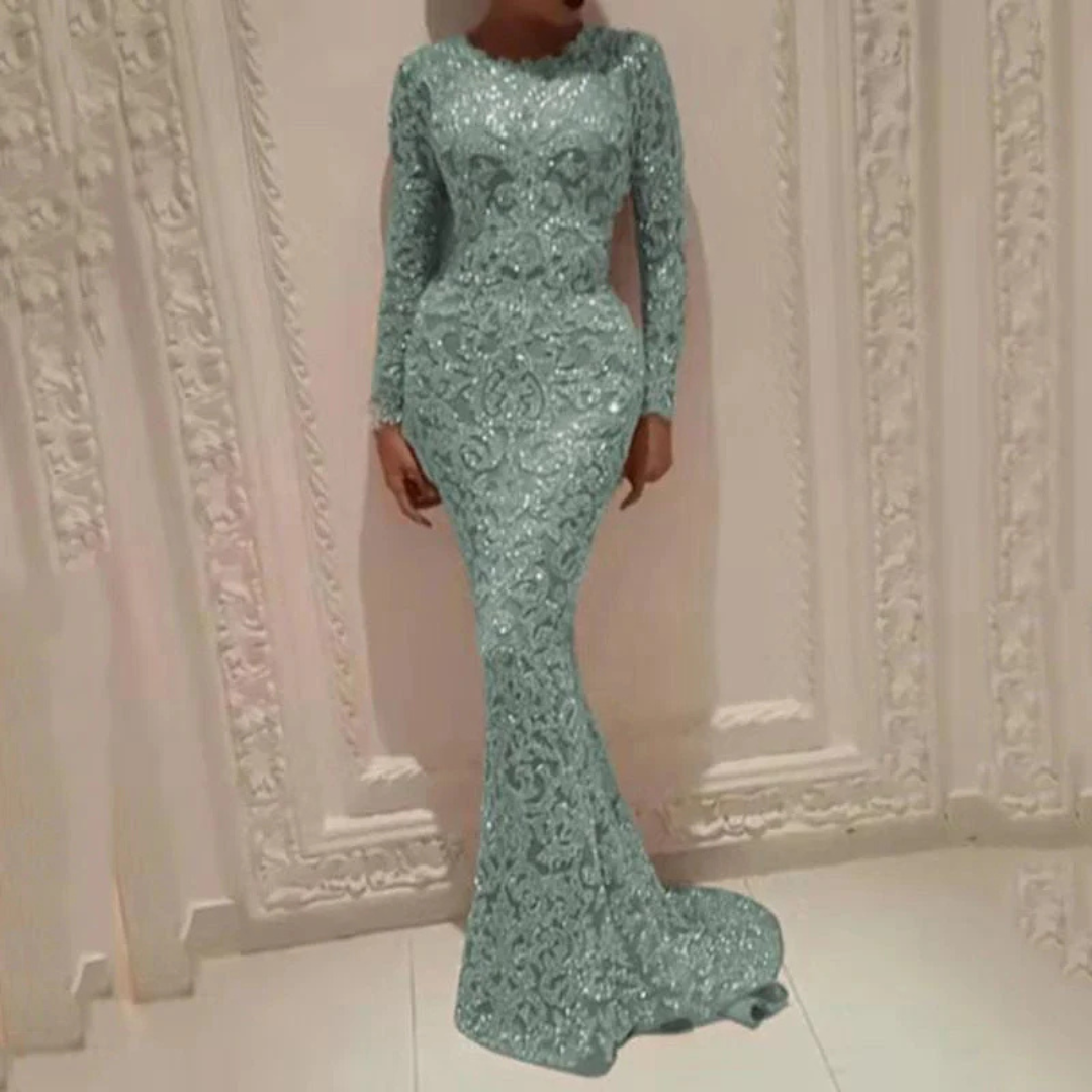 Elegant Mermaid Sequin Long Sleeve Dress For Women | Maxi