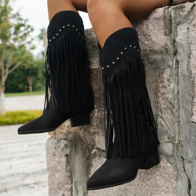 Eva | Knee High Fringe Western Boots for Women