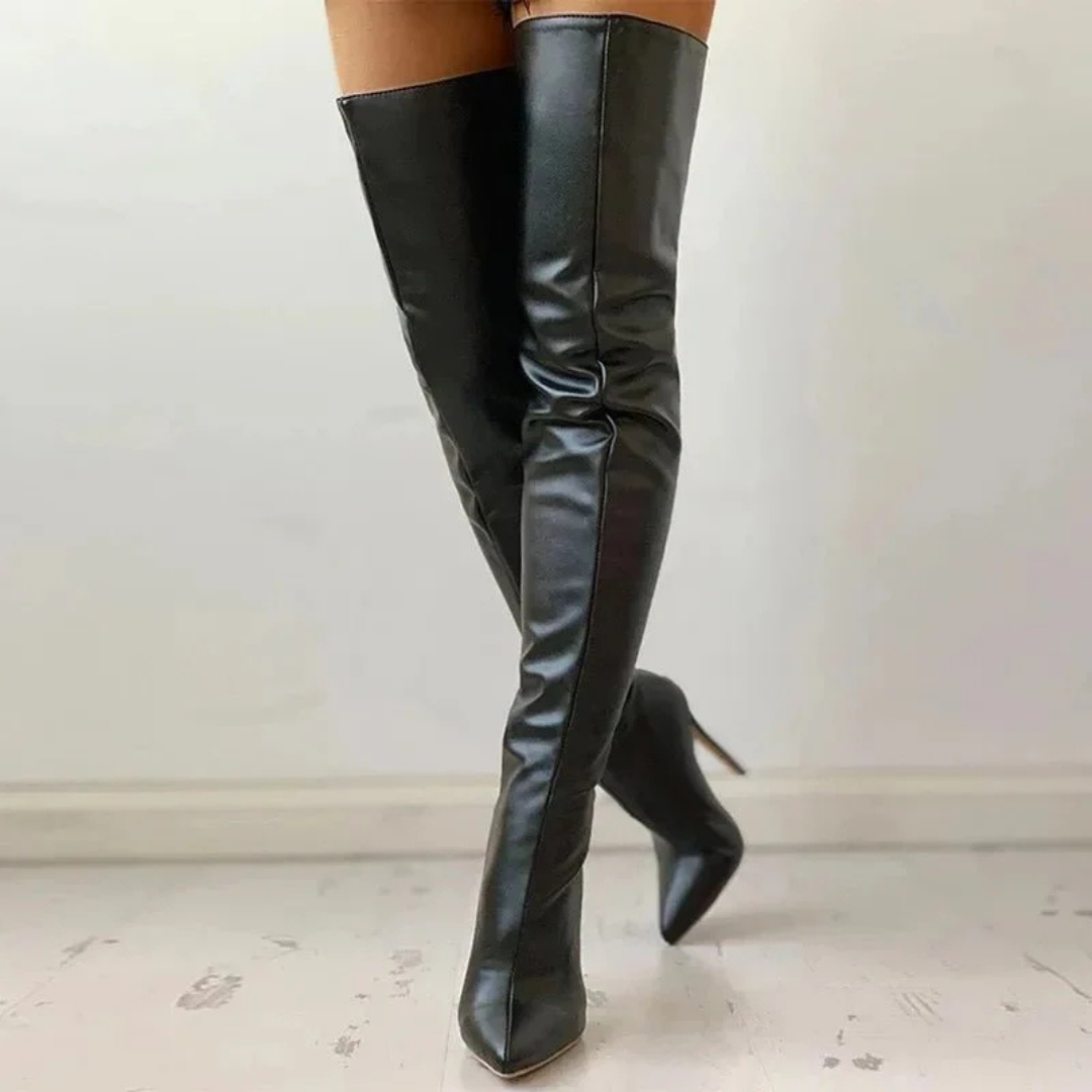 Women knee high heel zipper pointed boots | thigh high