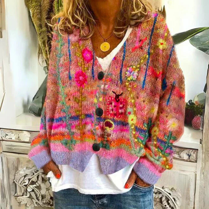 Women's Floral Knit Cardigan | With Button Placket