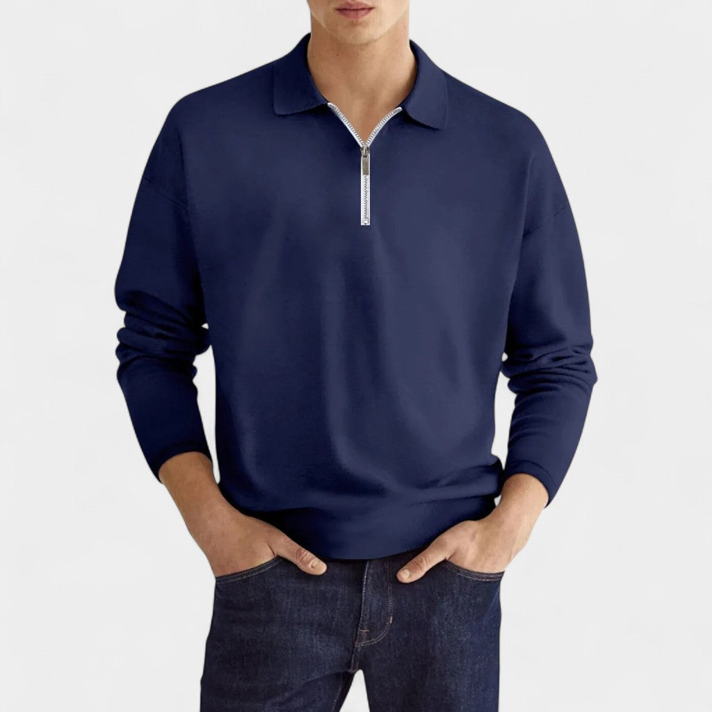 TrendAura | Men’s Long Sleeve Zipper Polo Shirt