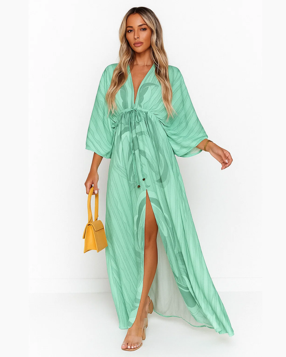 Colourful V-Neck Maxi Dress with Slit for Women