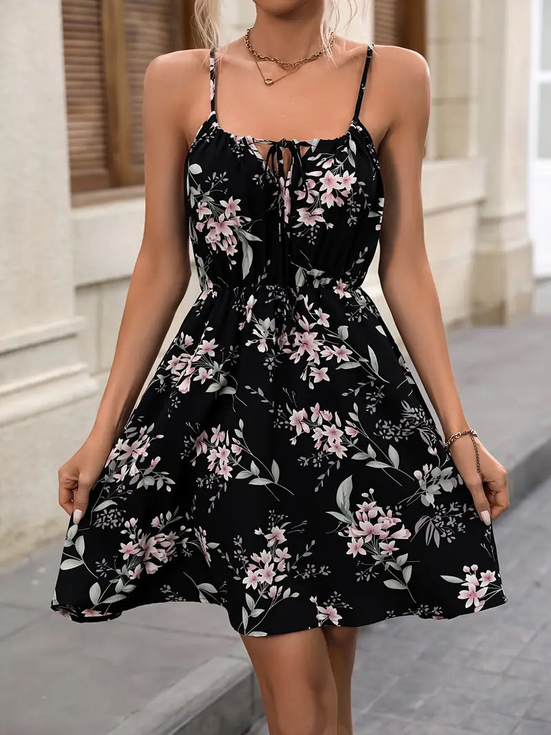 Orva Spaghetti Strap Plain Fluffy Trim Ruched Hem Christmas Mini Dress