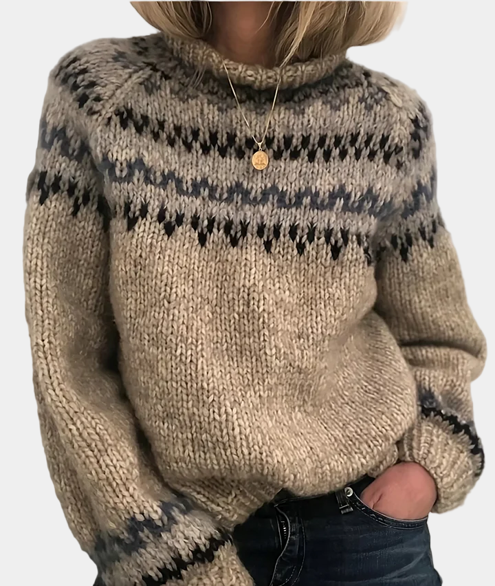 Women's Knitted Sweater with Fair Isle Pattern - Hiver