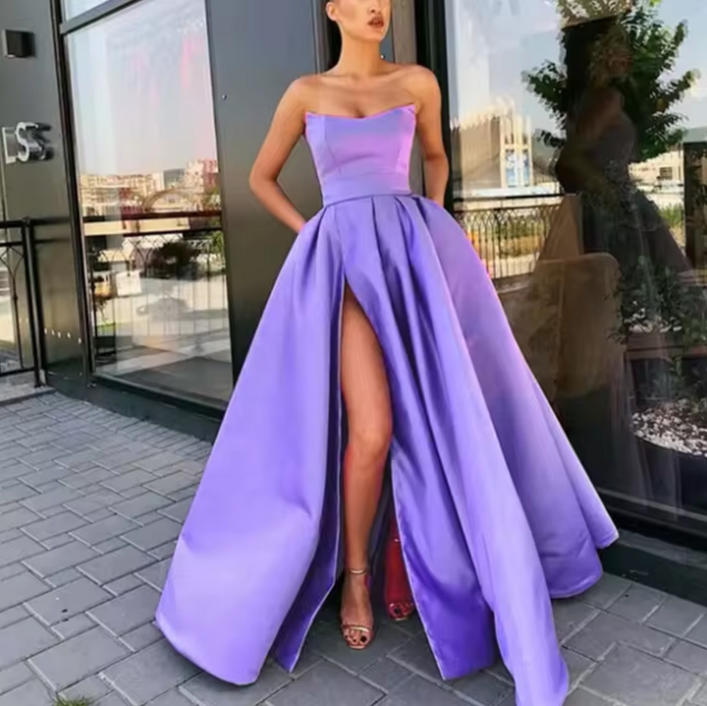 Amara | Elegant Long Ball Gown for Women with High Slit