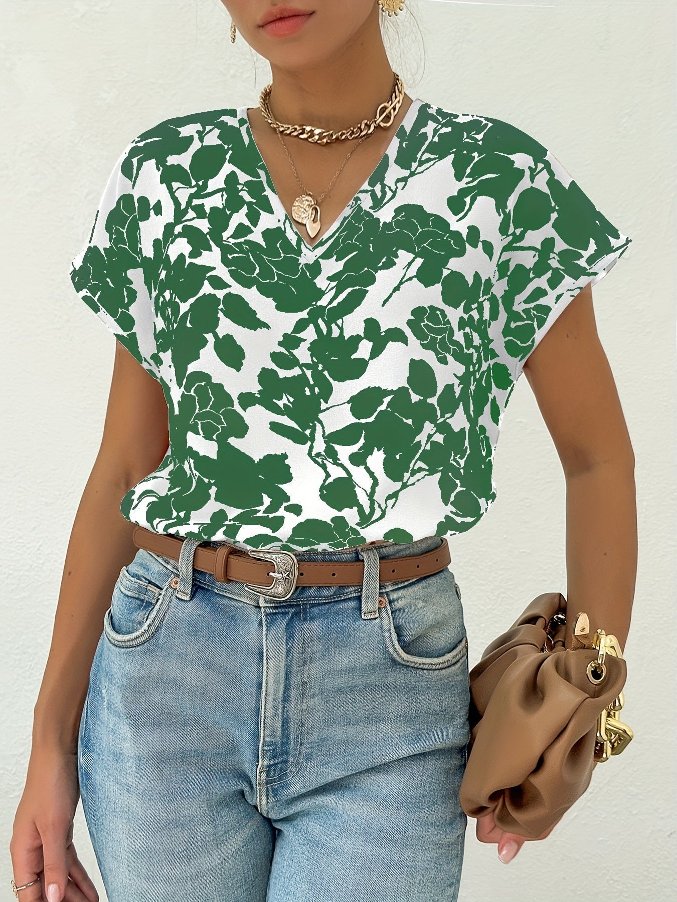 Floral blouse with V-neckline