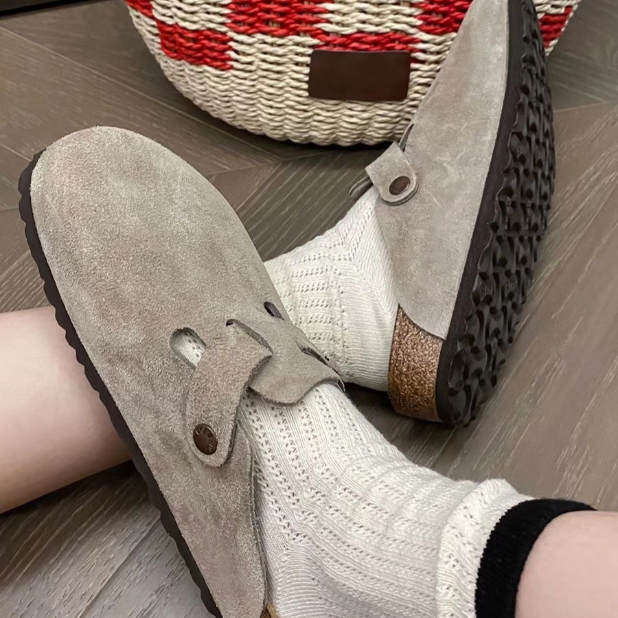 Women's Suede Slides with Closed Toe and Buckle