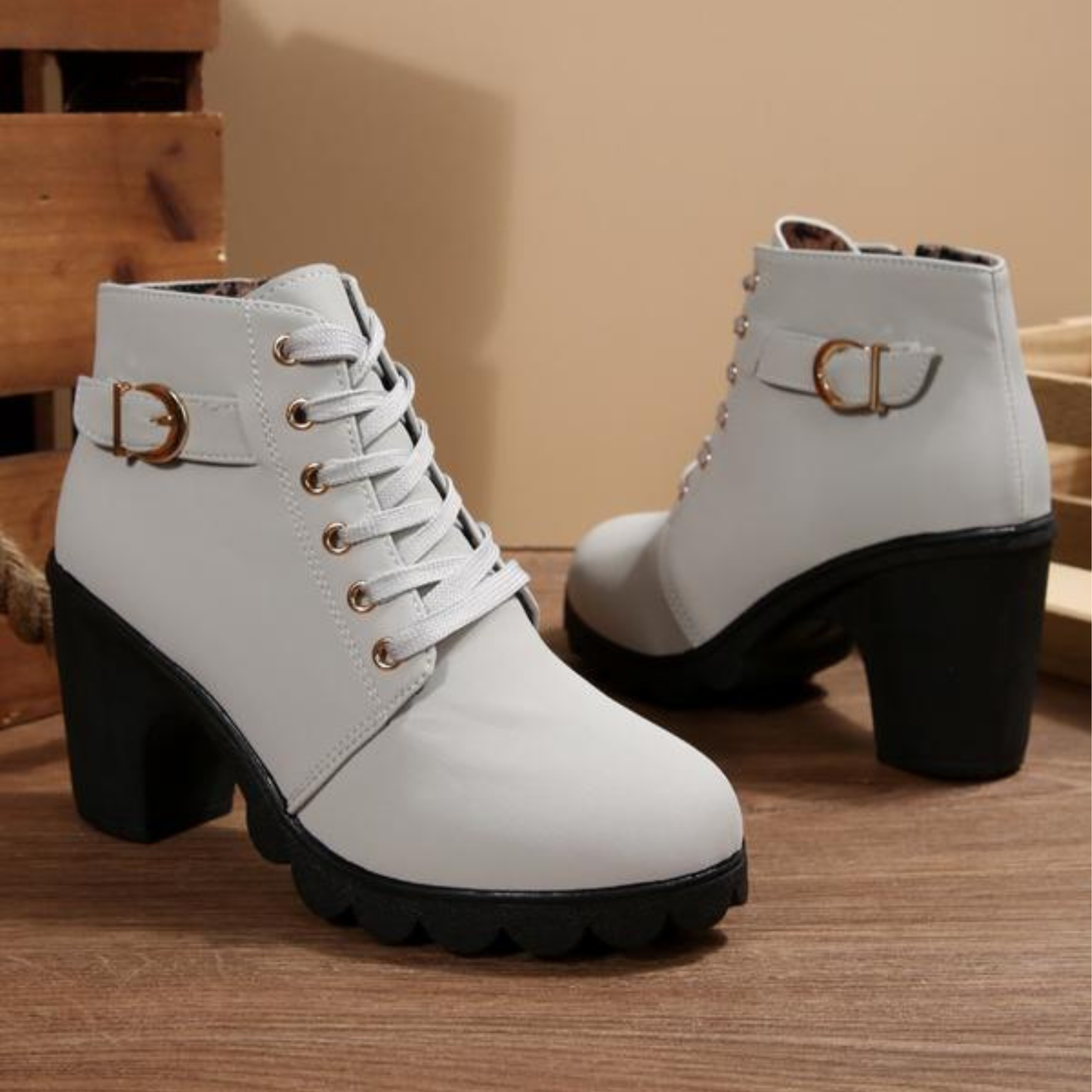 Women's Lace-Up Chunky Ankle Boots with Sturdy Sole and Versatile Design