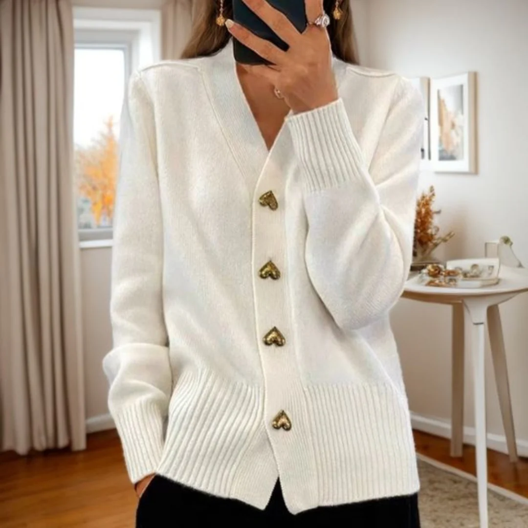 Adele - Soft Heart-Button Knit Cardigan