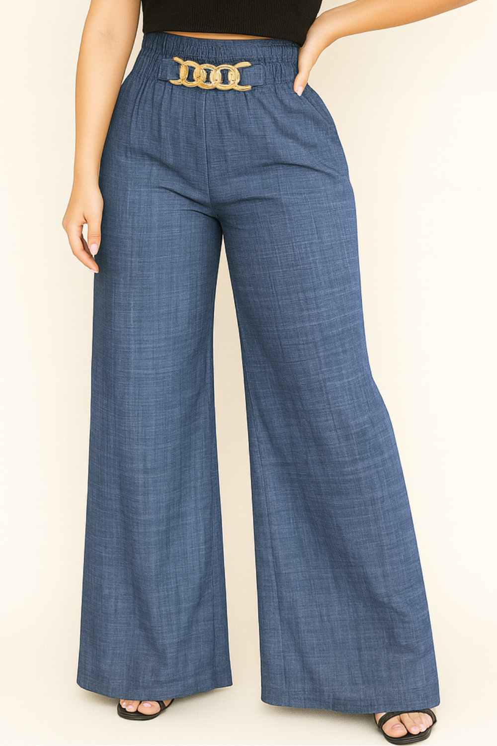 Comfortable Pants with Elastic Waistband and Wide Leg