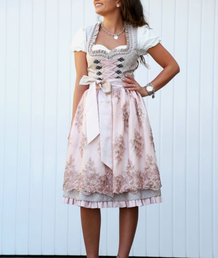 Classic Dirndl in Shades of Beige and Silver with Decorative Apron