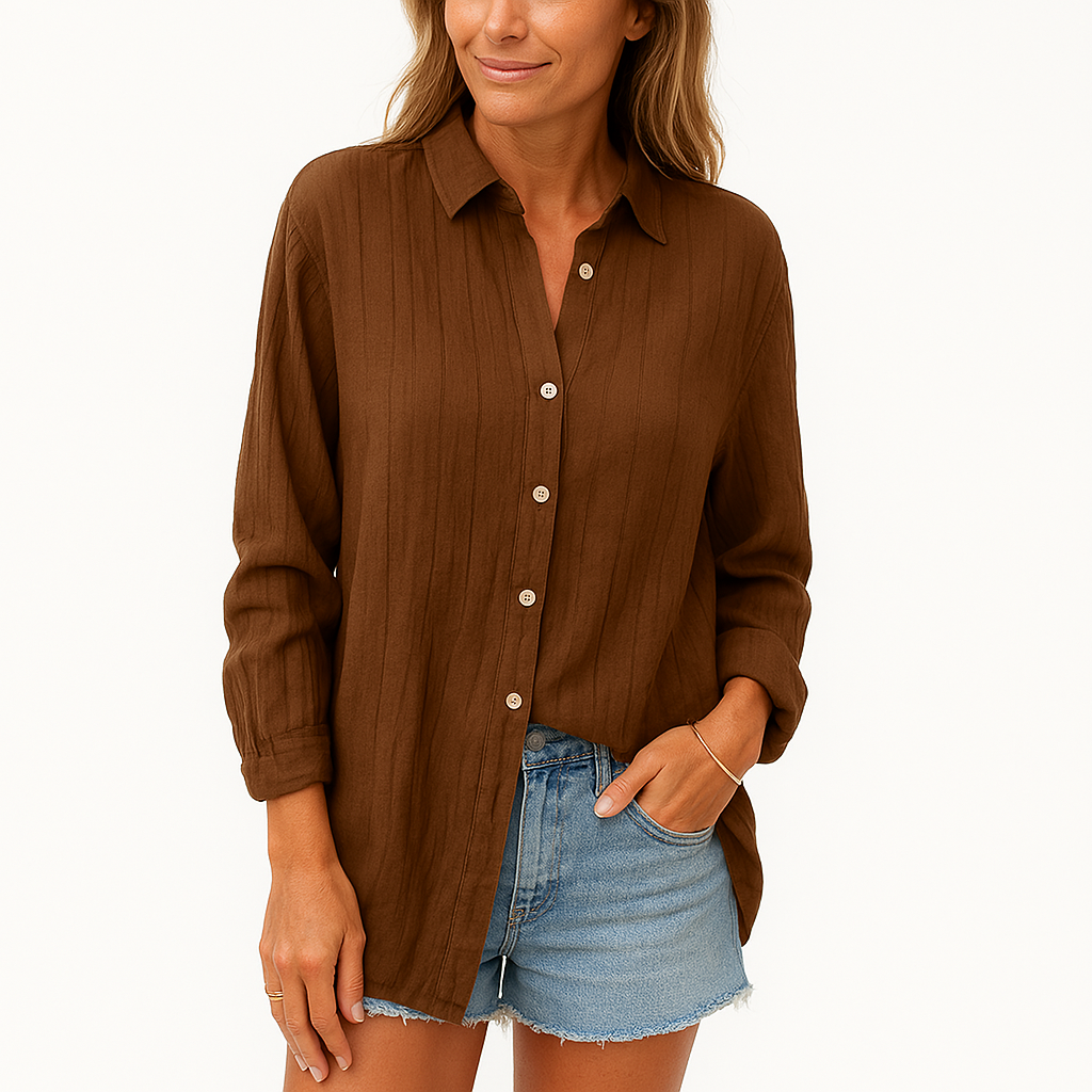 Women's Blouse - Loose Oversize Model - Button Closure - Linen