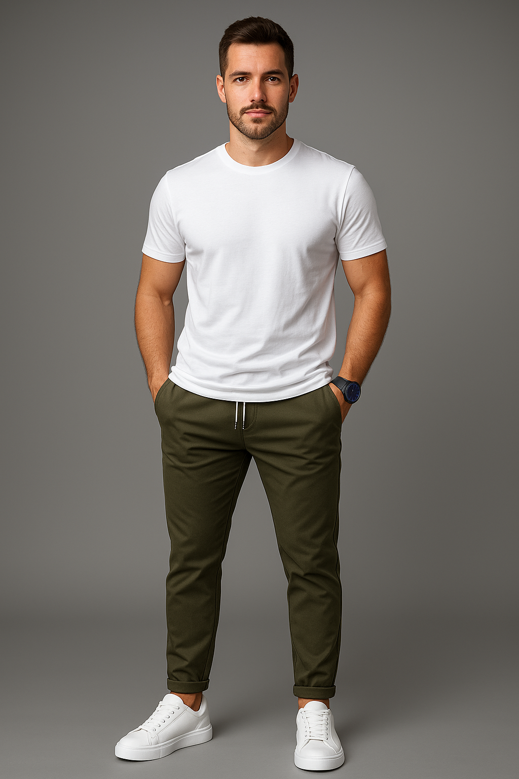 Slim Fit Refined Trousers with Drawstring for Men – Casual Stretch Trousers