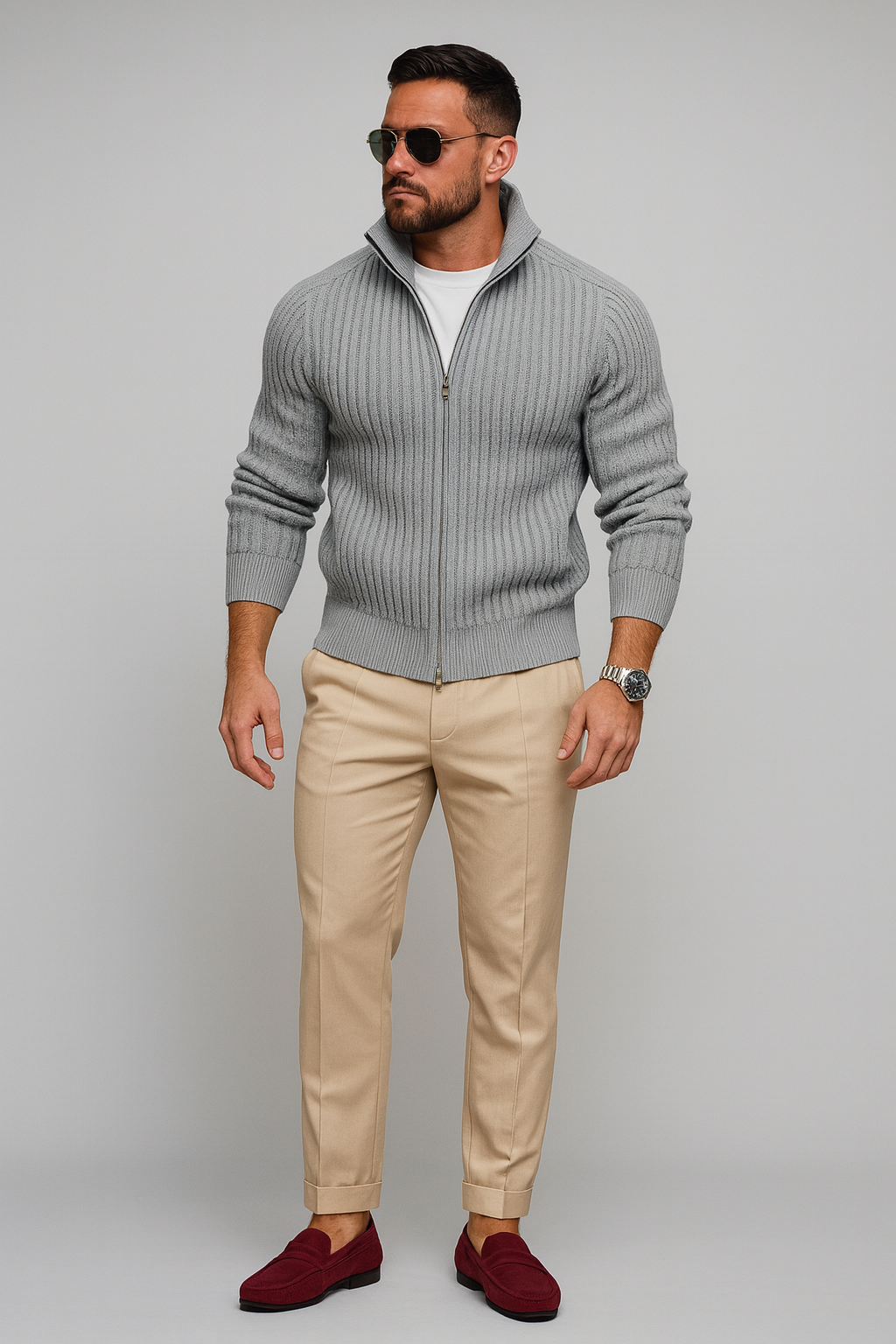 TrendAura | Classic Wool Refined Zip Cardigan