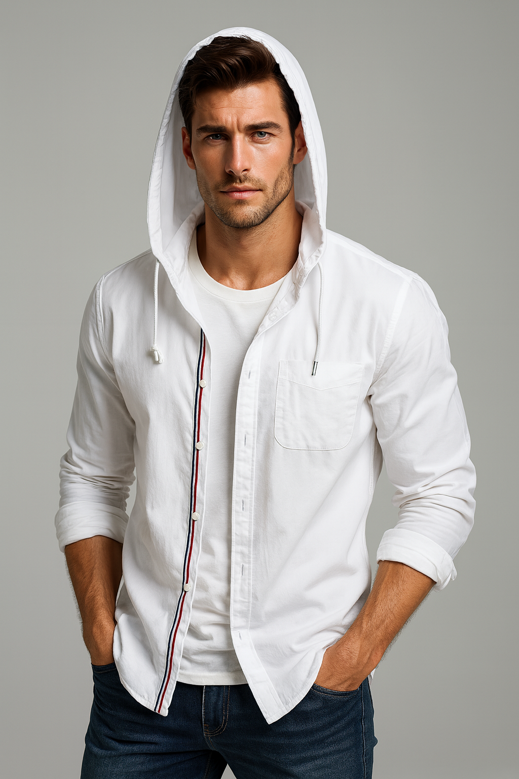 TrendAura | Striped Zip Cotton Shirt