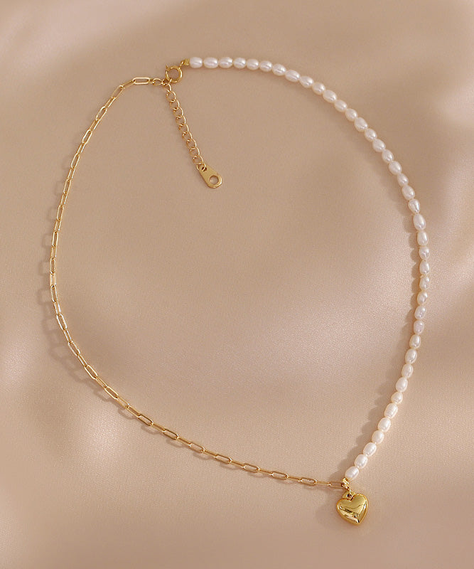 Collier pendentif asymétrique en or 14 carats avec perles et patchwork chic et colorblock - TrendAura