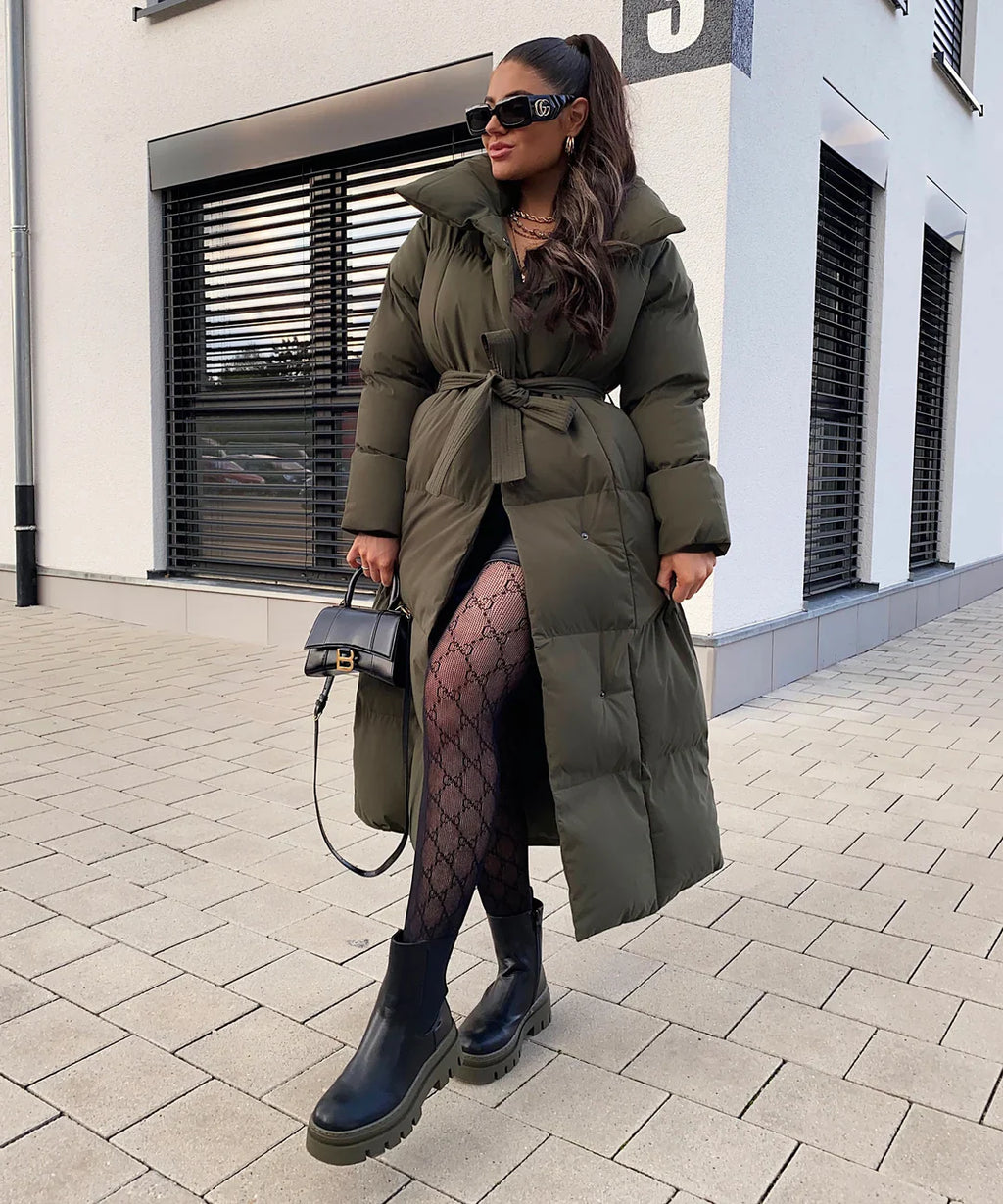 Elegant long belted coat for women – Chic and warm outerwear