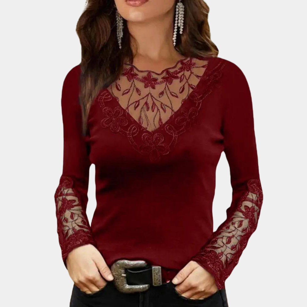 Women's blouse elegant lace blouse with V-neckline