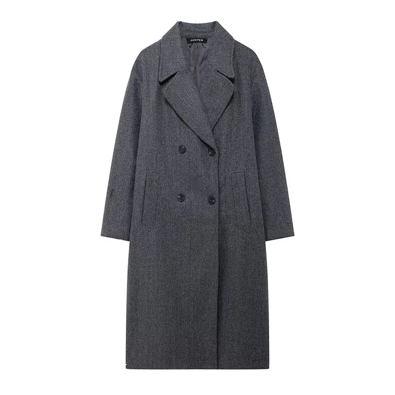 Women's winter coat with lapel and double-breasted design