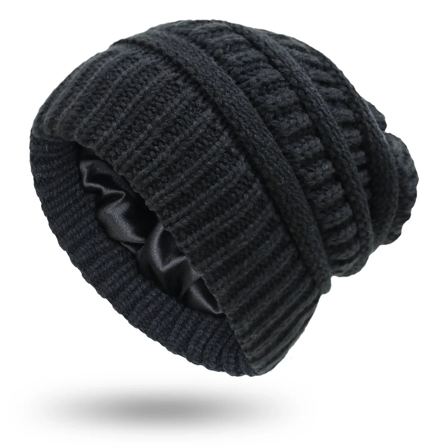 Women's winter knit hat made of satin