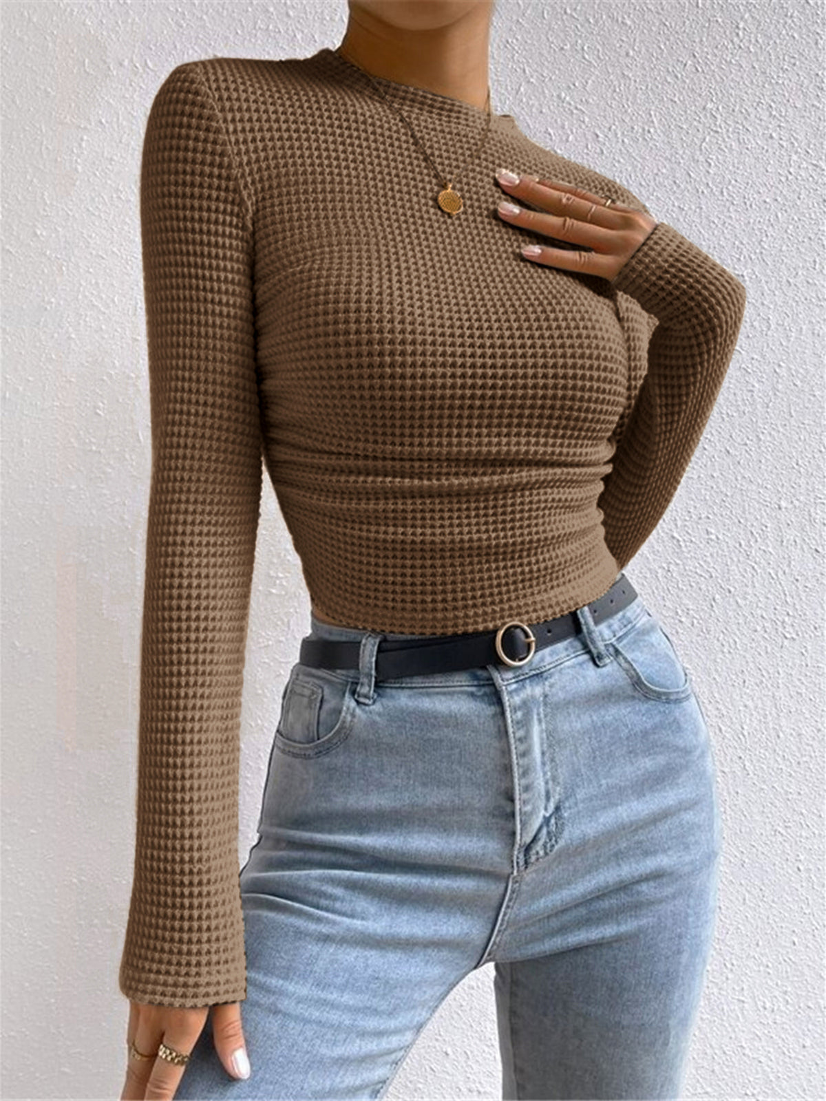 Women's Slim Fit Waffle Sweater