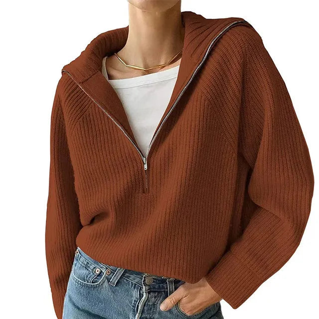 Women's sweater with V-neck and zipper