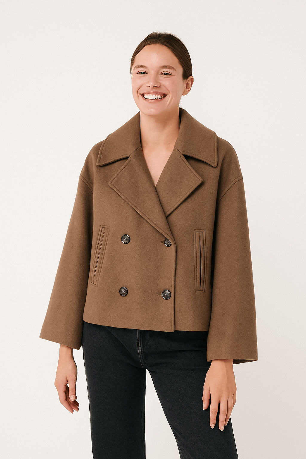 Elegant women's winter jacket with double-breasted button placket