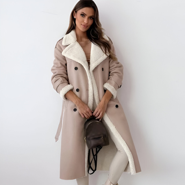 Elegant winter jacket made of PU leather with fleece lining