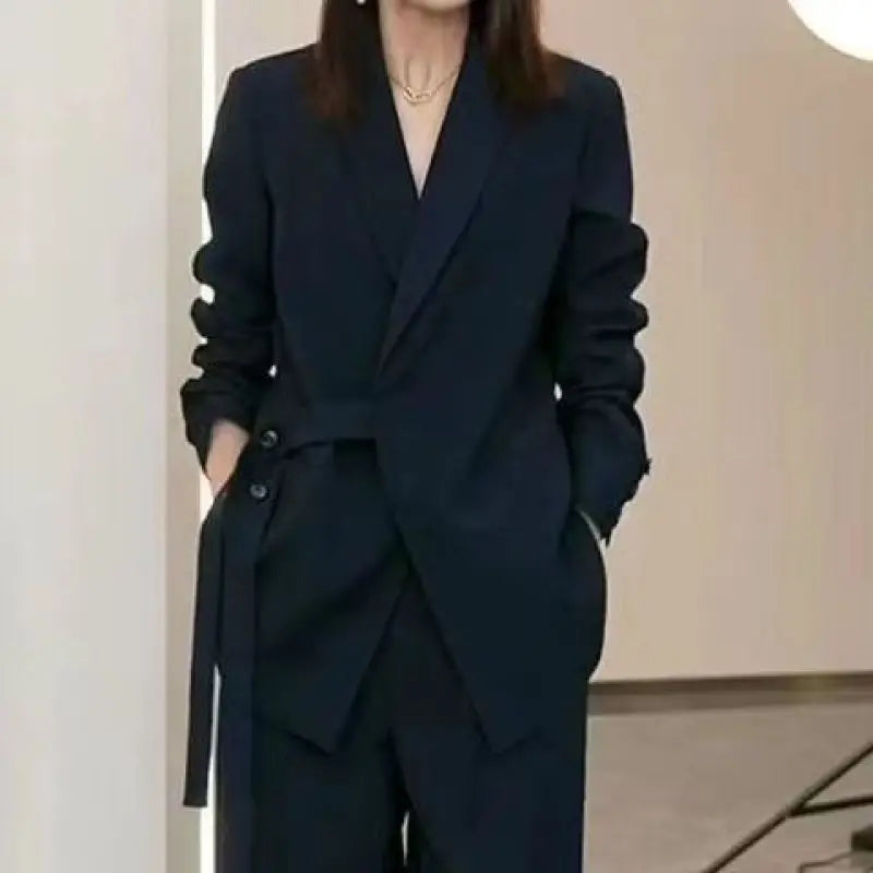 Elegant women's suit set with blazer and wide pants