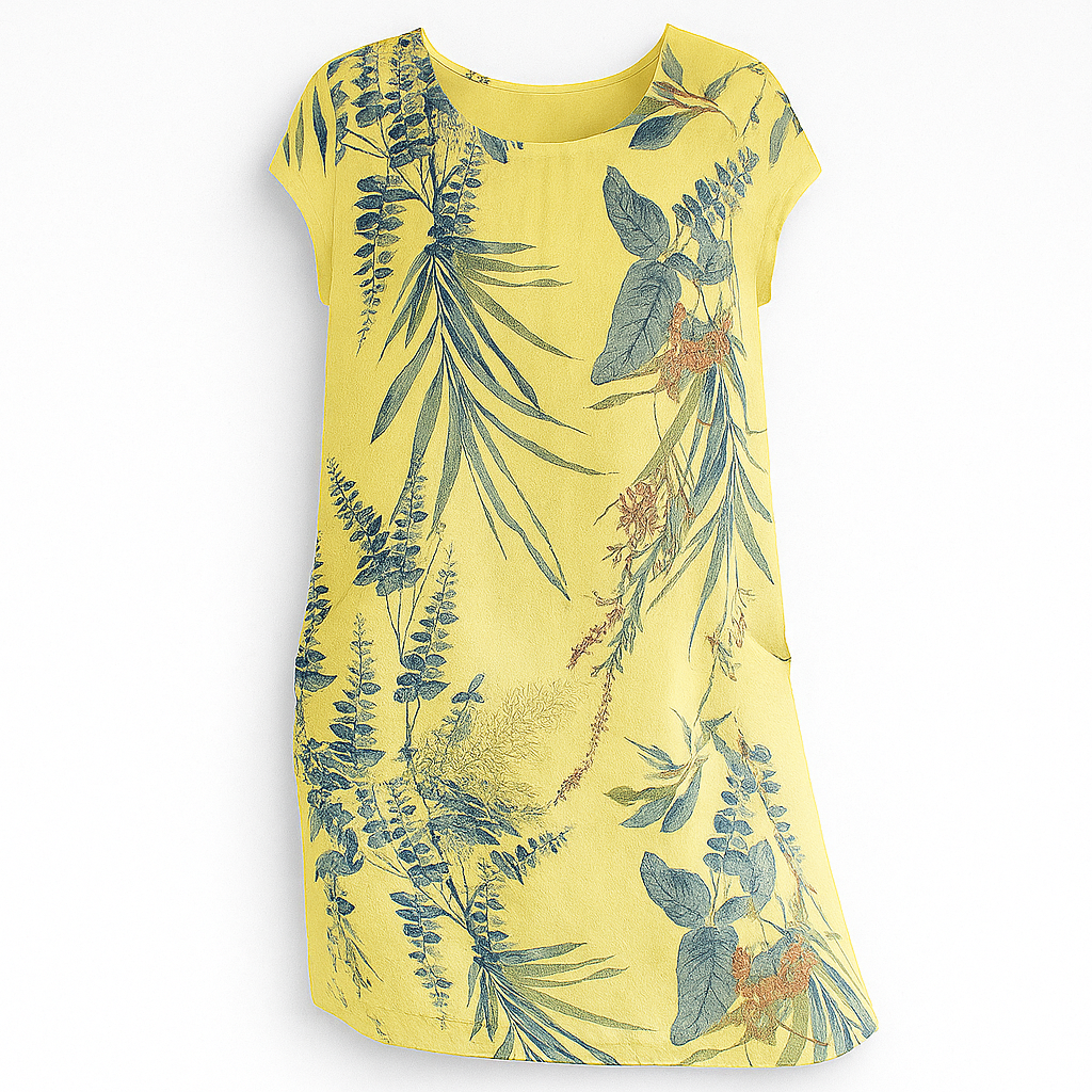 Elisabeth - Cotton and linen dress with round neck for women