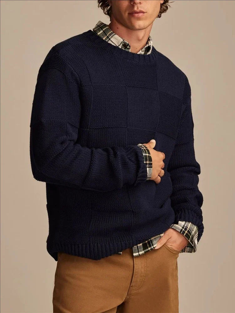 Cozy men's sweater with checkered pattern