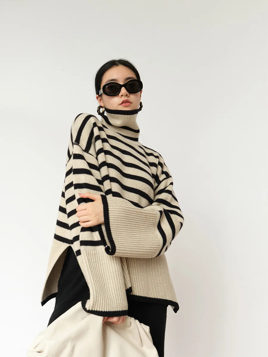 Striped turtleneck sweater for women