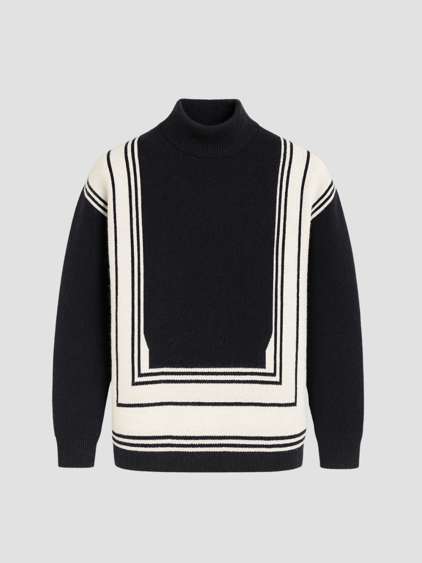 High turtleneck sweater with geometric pattern