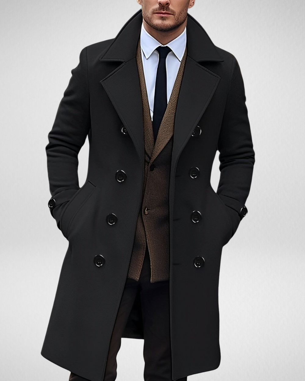 Elegant long men's coat made of wool blend