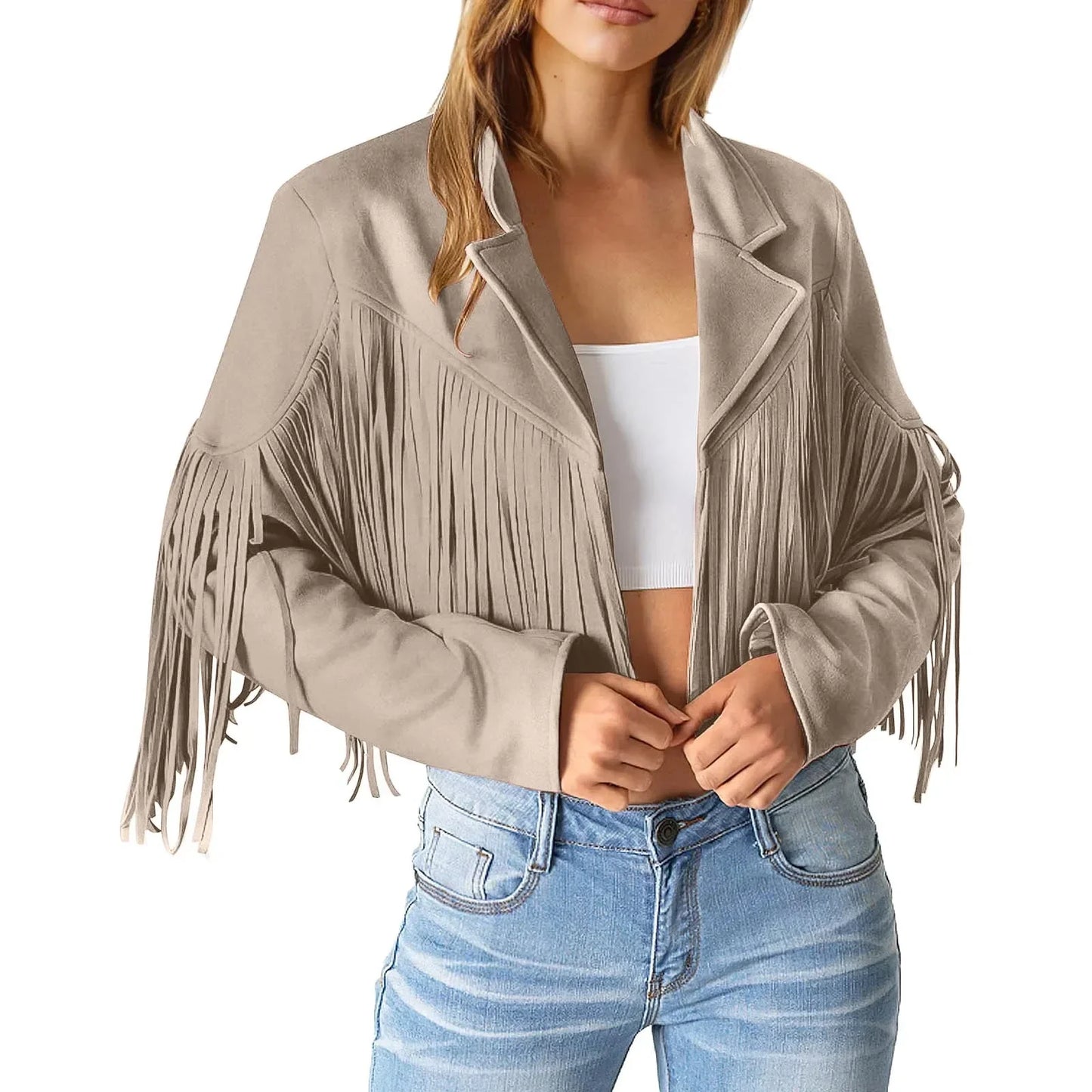 Fashionable women's jacket with fringes