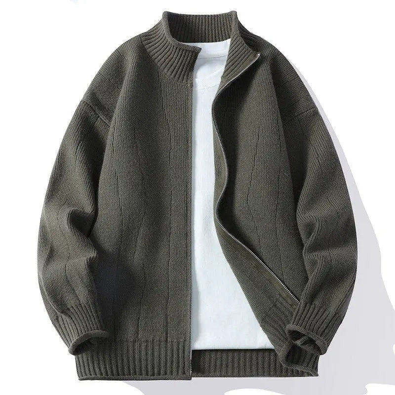 Fashionable men's cardigan with stand-up collar