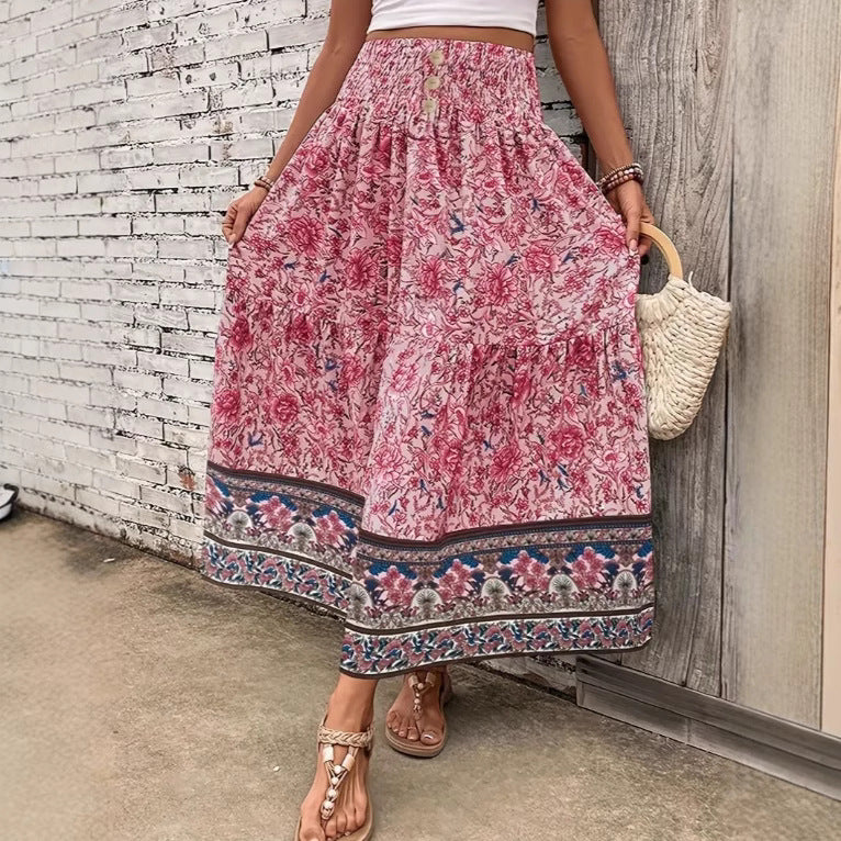 Revie | Long boho skirt in light blended cotton